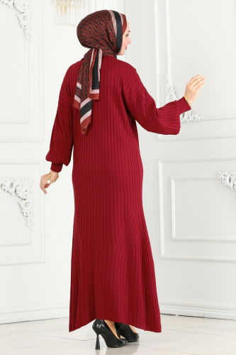 moda selvim Dress 1009HBS856 Burgundy - Thumbnail