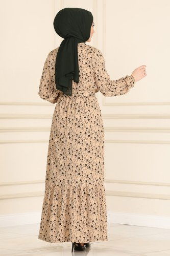 moda selvim Dress 1011-1MRT754 Beige - Thumbnail