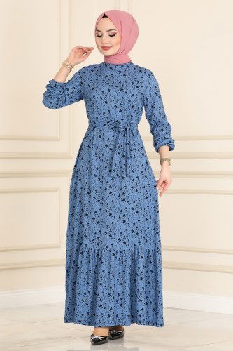moda selvim Dress 1011-1MRT754 Indigo - Thumbnail
