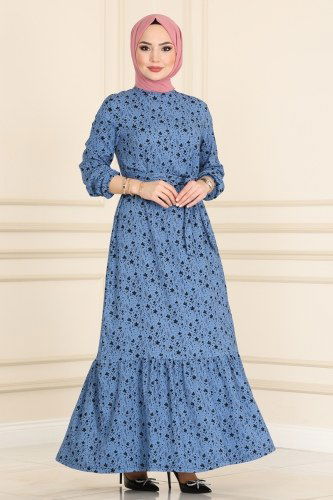 moda selvim Dress 1011-1MRT754 Indigo - Thumbnail