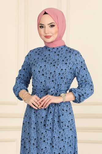 moda selvim Dress 1011-1MRT754 Indigo - Thumbnail