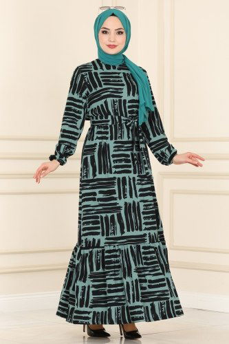 moda selvim Dress 1011MRT754 Pattern 1 Mint - Thumbnail