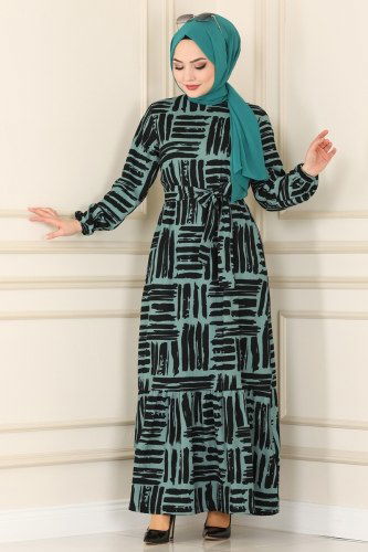 moda selvim Dress 1011MRT754 Pattern 1 Mint - Thumbnail