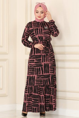 moda selvim 1011MRT754 نمط1 الزهري فستان - Thumbnail
