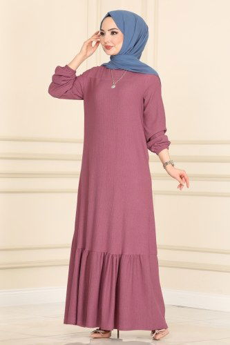 moda selvim 1011YNS793 الزهري غامق فستان - Thumbnail