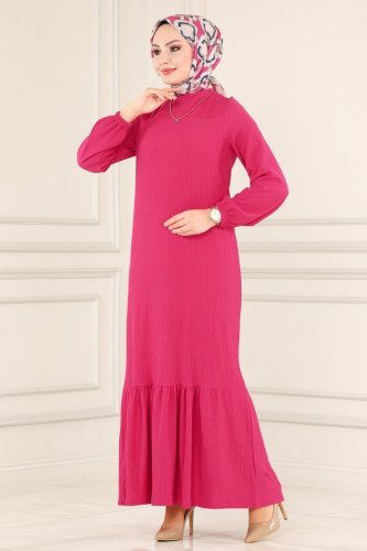 moda selvim Dress 1011YNS793 Fuchsia - Thumbnail
