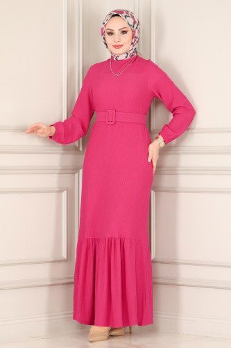 moda selvim Dress 1011YNS793 Fuchsia - Thumbnail