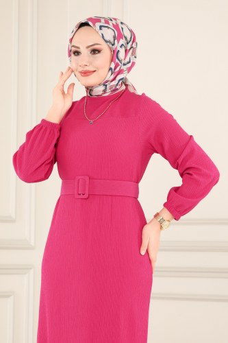 moda selvim 1011YNS793 فوشي فستان - Thumbnail