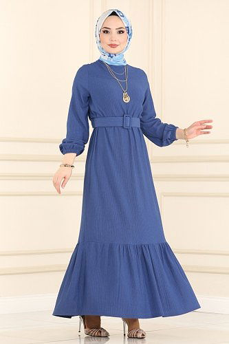 moda selvim Dress 1011YNS793 Indigo - Thumbnail