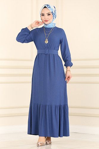 moda selvim Dress 1011YNS793 Indigo - Thumbnail