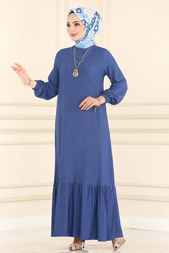 moda selvim Dress 1011YNS793 Indigo - Thumbnail