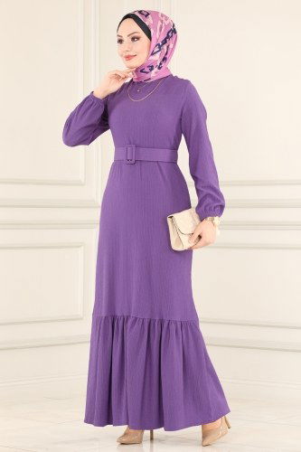moda selvim 1011YNS793 ارجواني فاتح فستان - Thumbnail