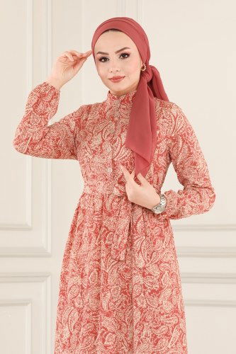 moda selvim Dress 1013MRT754 Pattern1 Dusty Rose - Thumbnail