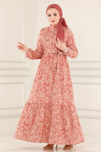moda selvim 1013MRT754 نمط1 الزهري فستان - Thumbnail
