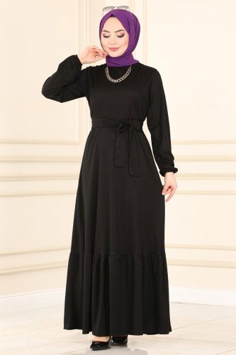 moda selvim 1017PM271 اسود فستان - Thumbnail