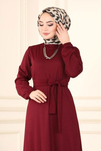 moda selvim 1017PM271 الخمري فستان - Thumbnail
