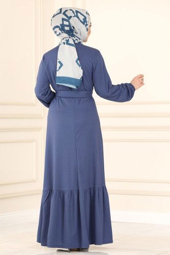 moda selvim Dress 1017PM271 Indigo - Thumbnail