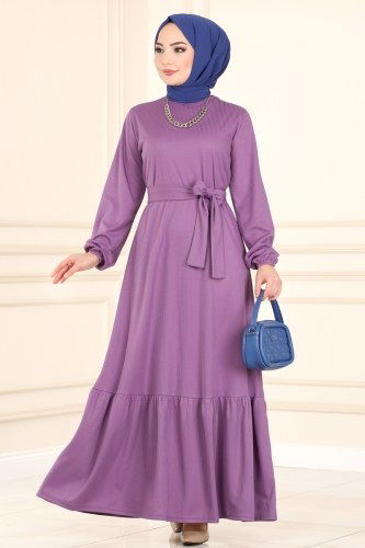 moda selvim 1017PM271 ارجواني فاتح فستان - Thumbnail