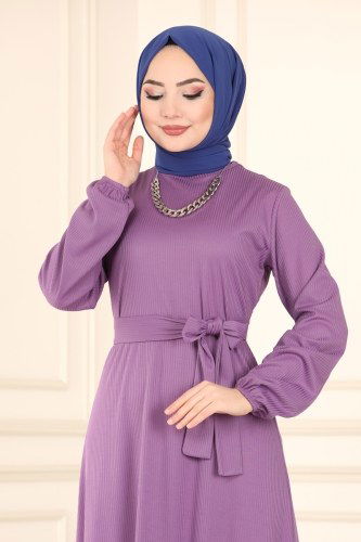 moda selvim 1017PM271 ارجواني فاتح فستان - Thumbnail