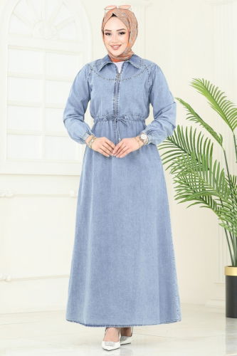 moda selvim الفستان جينز فاتح 101ASE1098 - Thumbnail