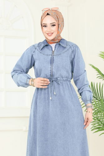 moda selvim الفستان جينز فاتح 101ASE1098 - Thumbnail