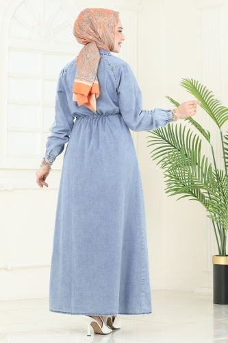 moda selvim الفستان جينز فاتح 101ASE1098 - Thumbnail