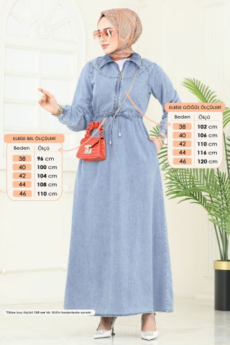 moda selvim الفستان جينز فاتح 101ASE1098 - Thumbnail