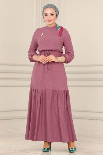 moda selvim 101MRT754 الزهري فستان - Thumbnail