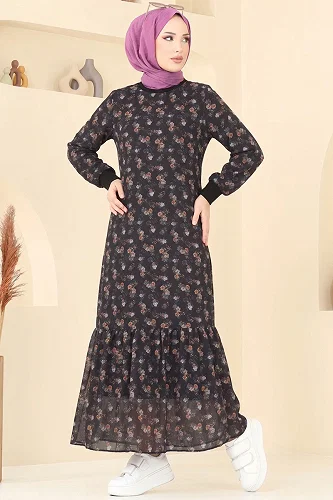 moda selvim الفستان أسود 101NZRK1200 - Thumbnail