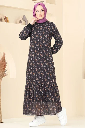 moda selvim الفستان أسود 101NZRK1200 - Thumbnail