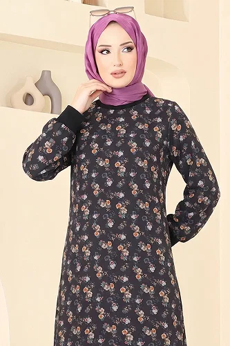 moda selvim الفستان أسود 101NZRK1200 - Thumbnail