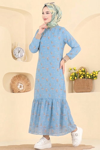 moda selvim الفستان أزرق 101NZRK1200 - Thumbnail