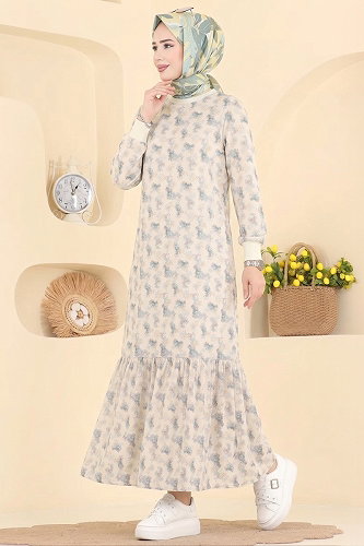 moda selvim Dress 101NZRK1200 Ecru - Thumbnail