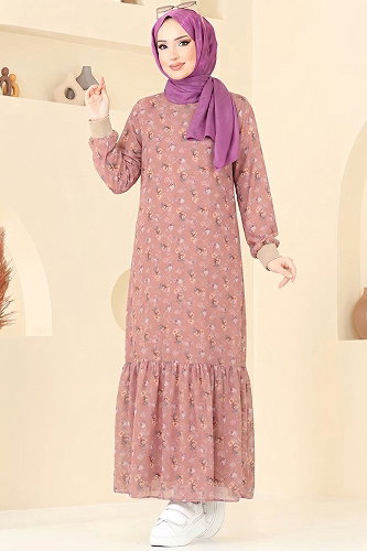 moda selvim الفستان وردي 101NZRK1200 - Thumbnail
