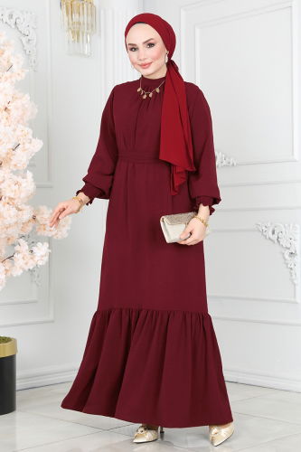 moda selvim Dress 102MP806 Burgundy - Thumbnail