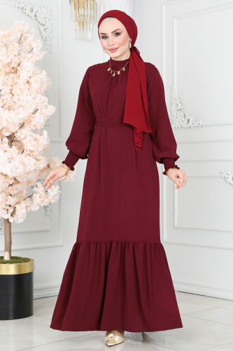 moda selvim DRESS 102MP806 Burgundy - Thumbnail