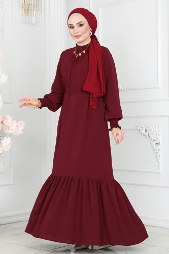 moda selvim DRESS 102MP806 Burgundy - Thumbnail