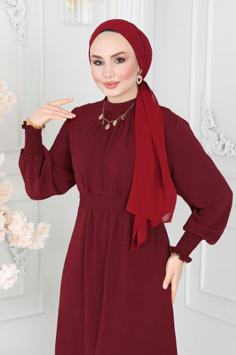 moda selvim Dress 102MP806 Burgundy - Thumbnail