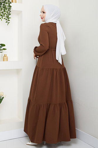 moda selvim الفستان بني 103MP806 - Thumbnail