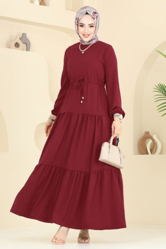 moda selvim Dress 103MP806 Burgundy - Thumbnail