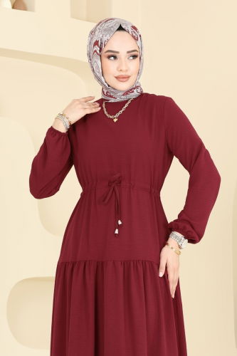 moda selvim Dress 103MP806 Burgundy - Thumbnail