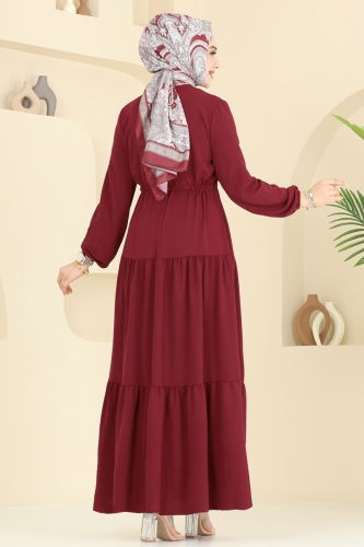 moda selvim Dress 103MP806 Burgundy - Thumbnail