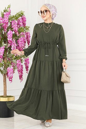 moda selvim Dress 103MP806 Khaki - Thumbnail