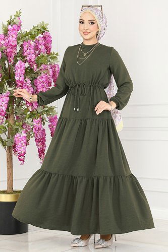 moda selvim Dress 103MP806 Khaki - Thumbnail