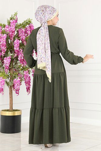 moda selvim Dress 103MP806 Khaki - Thumbnail
