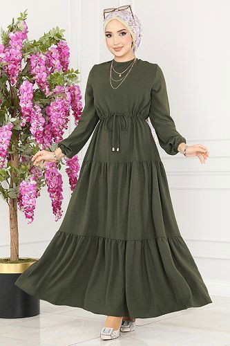 moda selvim الفستان اخضر عفني 103MP806 - Thumbnail