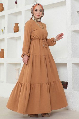 moda selvim Dress 103MP806 Latte - Thumbnail