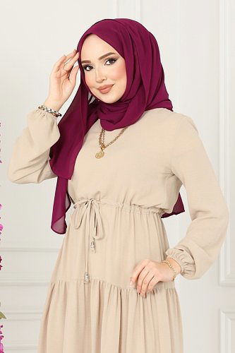 moda selvim Dress 103MP806 Stone - Thumbnail