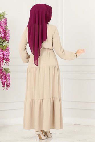 moda selvim Dress 103MP806 Stone - Thumbnail