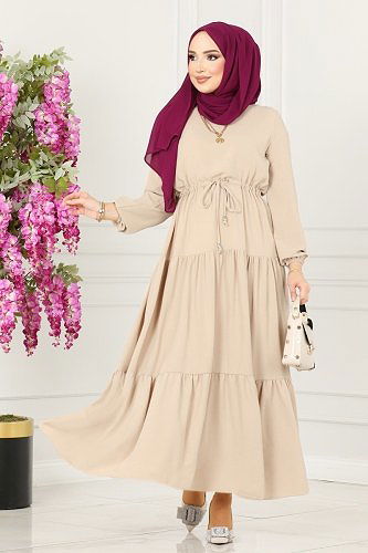 moda selvim Dress 103MP806 Stone - Thumbnail